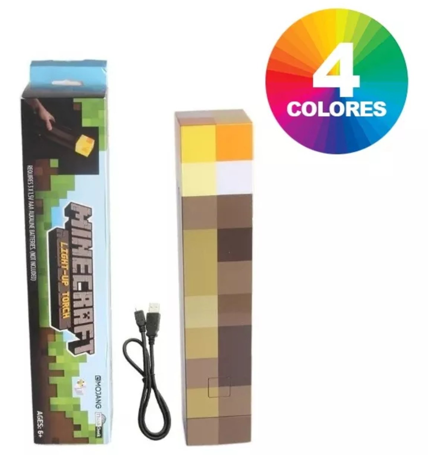 Lámpara Led de 4 Colores, Antorcha Tipo Minecraft
